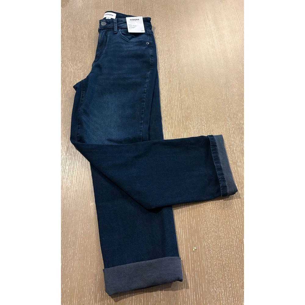 NWT Sonoma Curvy High Rise Straight Jeans Women's Size 2R Dark Wash Stretch
